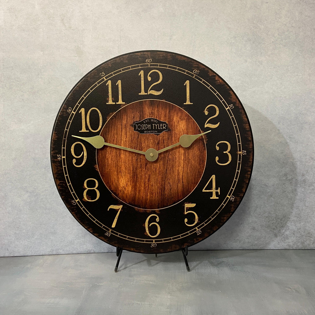 Rustic Black & Wood Wall Clock, 8 Sizes!!, Extra Quiet Mechanism, Lifetime Warranty, Optional To Add Your Words, Large Wall Clock