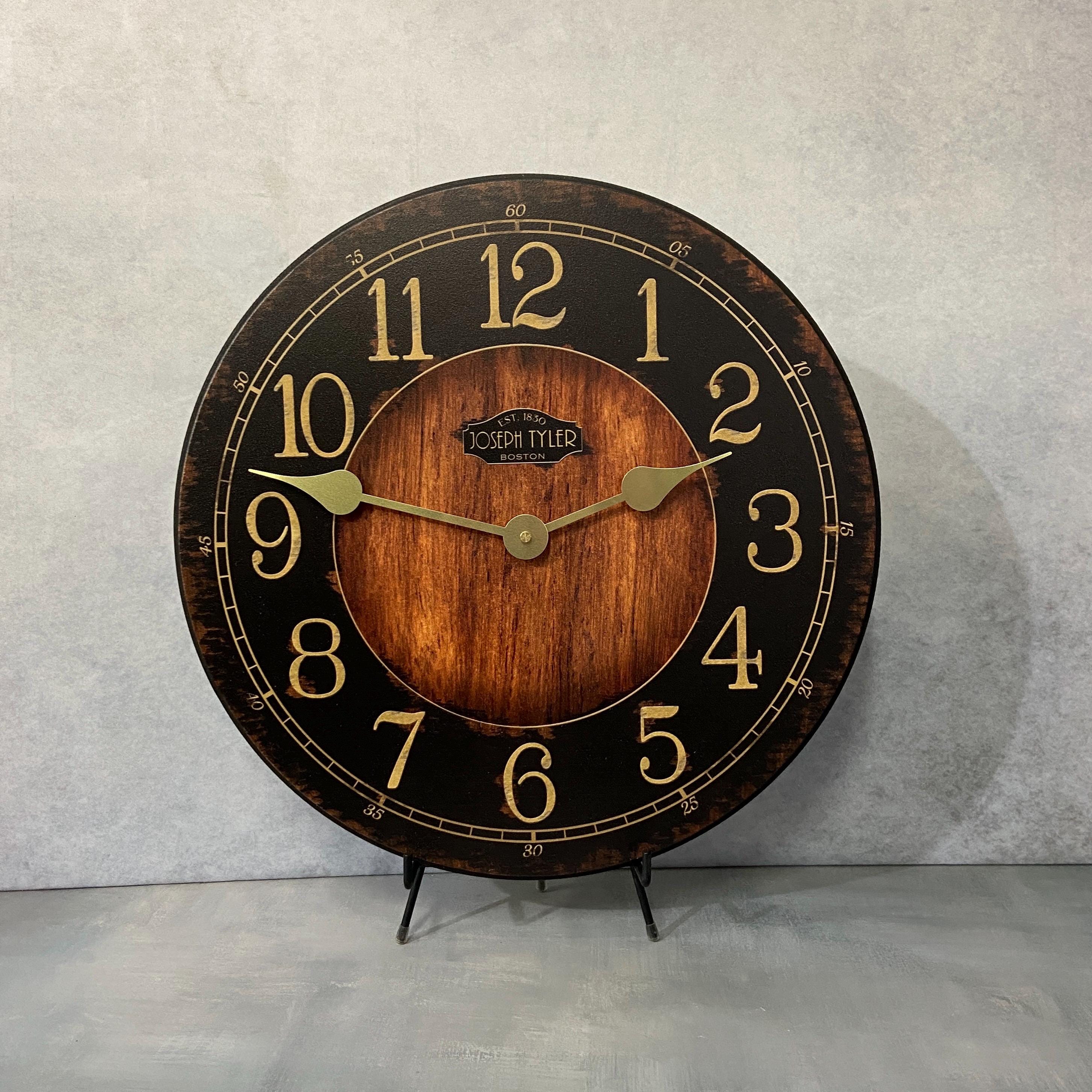 Rustic Black & Wood Wall Clock, 8 Sizes!!, Extra Quiet Mechanism, Lifetime Warranty, Optional To Add Your Words, Large Wall Clock