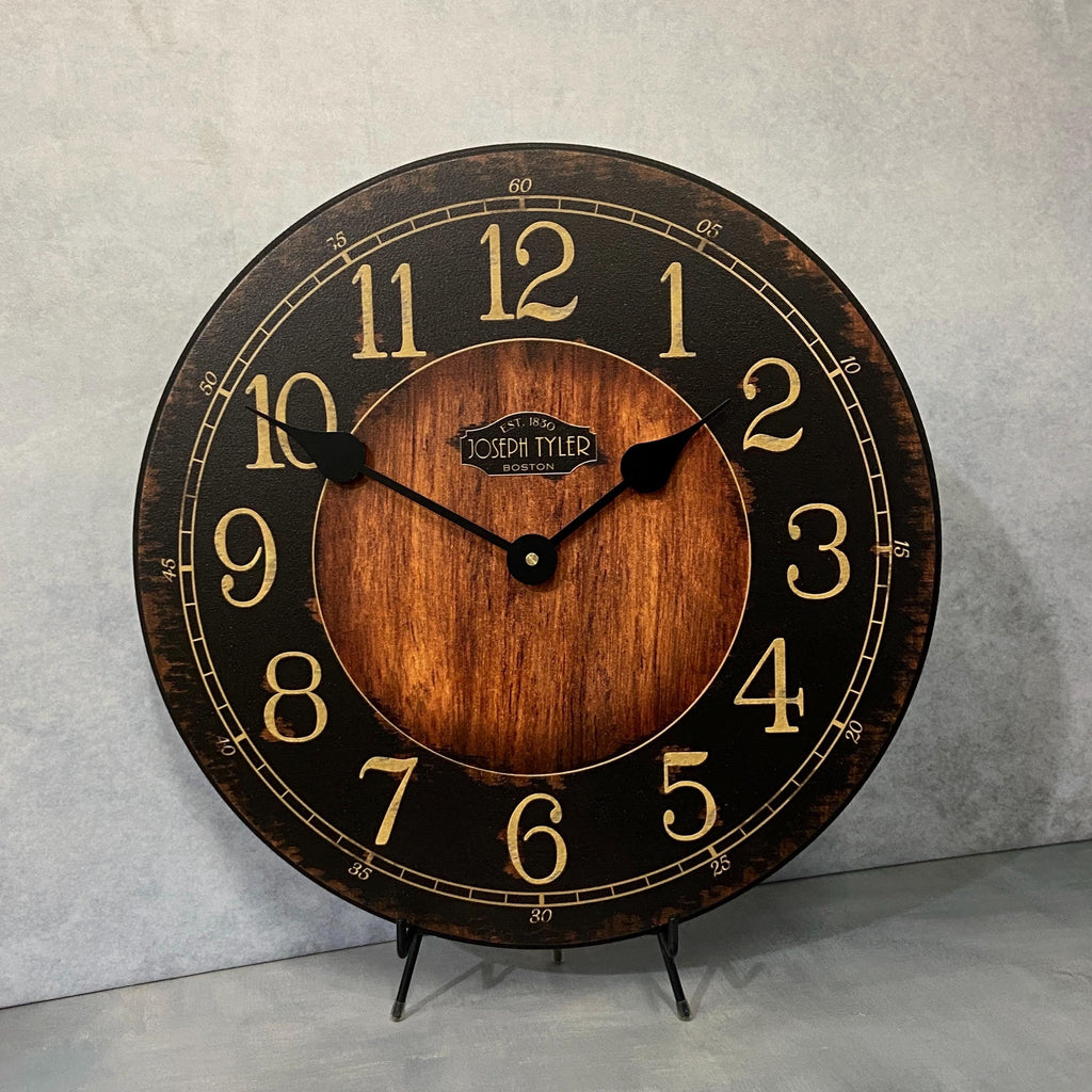 Rustic Black & Wood Wall Clock, 8 Sizes!!, Extra Quiet Mechanism, Lifetime Warranty, Optional To Add Your Words, Large Wall Clock