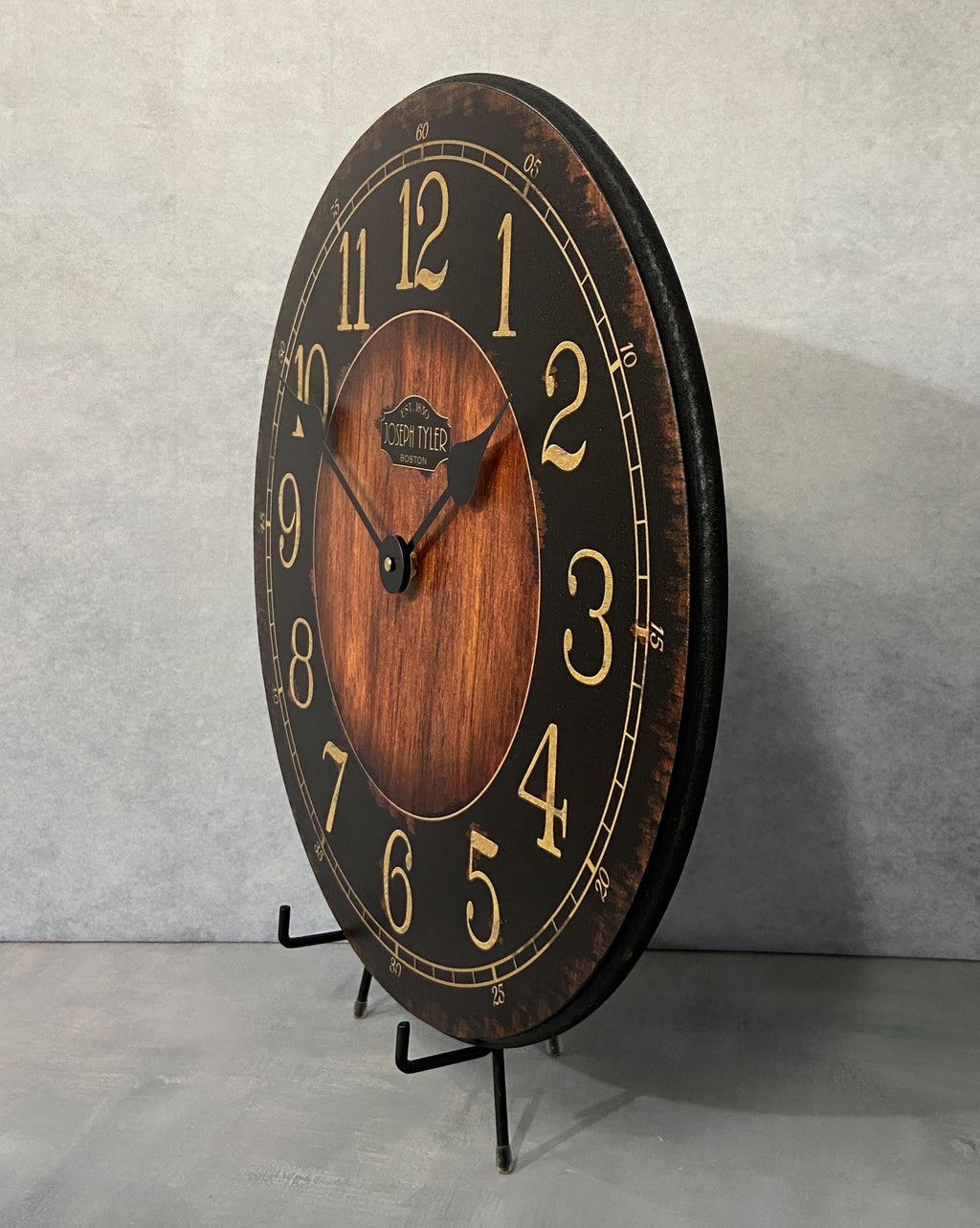 Rustic Black & Wood Wall Clock, 8 Sizes!!, Extra Quiet Mechanism, Lifetime Warranty, Optional To Add Your Words, Large Wall Clock
