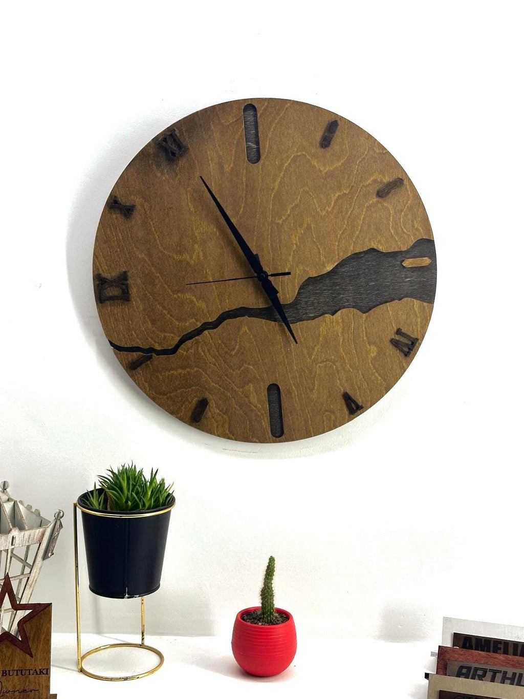 Handmade Wooden Wall Clock: Silent Mid-Century Modern Farmhouse Decor