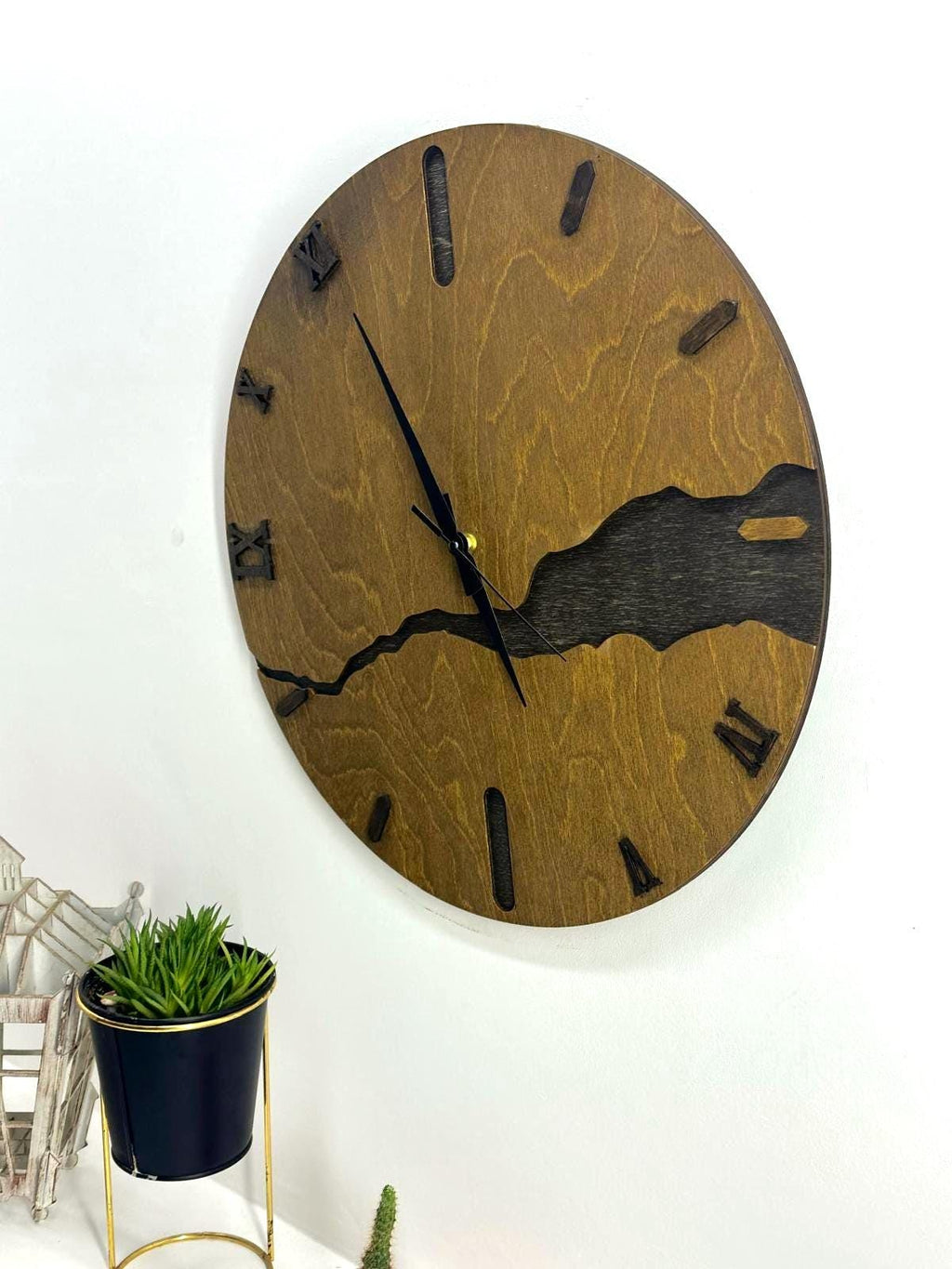 Handmade Wooden Wall Clock: Silent Mid-Century Modern Farmhouse Decor
