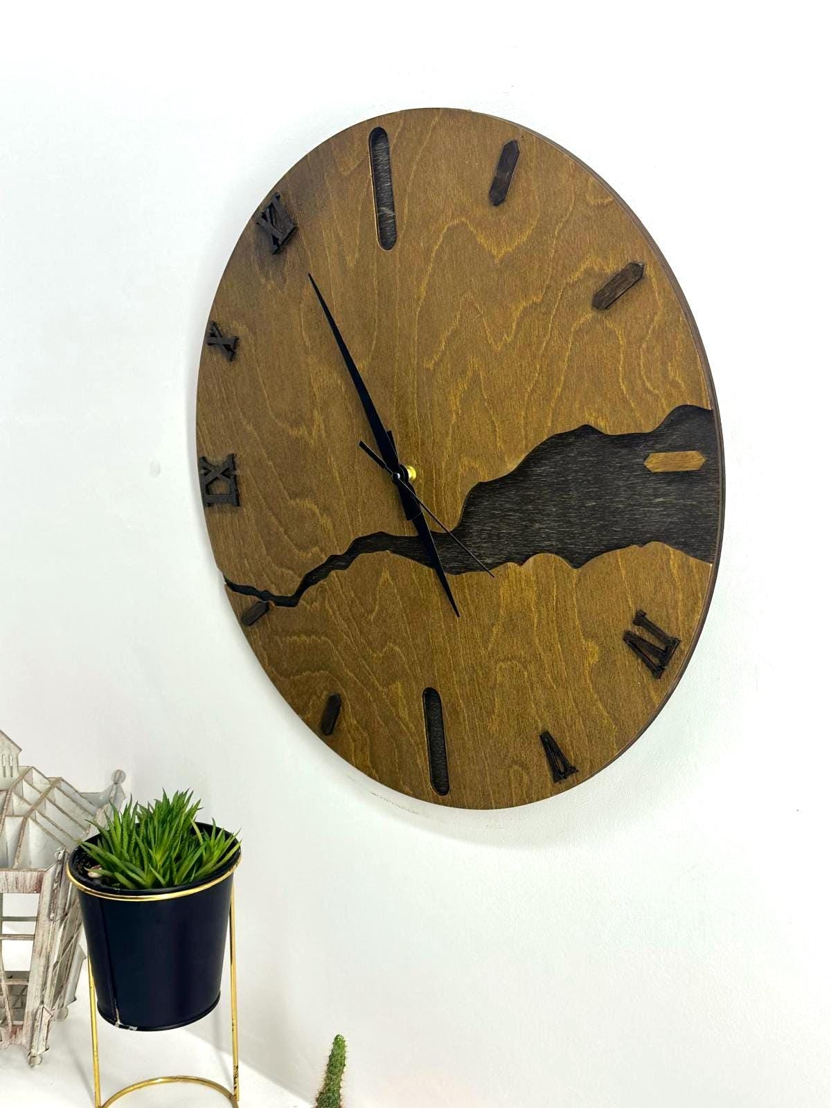 Handmade Wooden Wall Clock: Silent Mid-Century Modern Farmhouse Decor