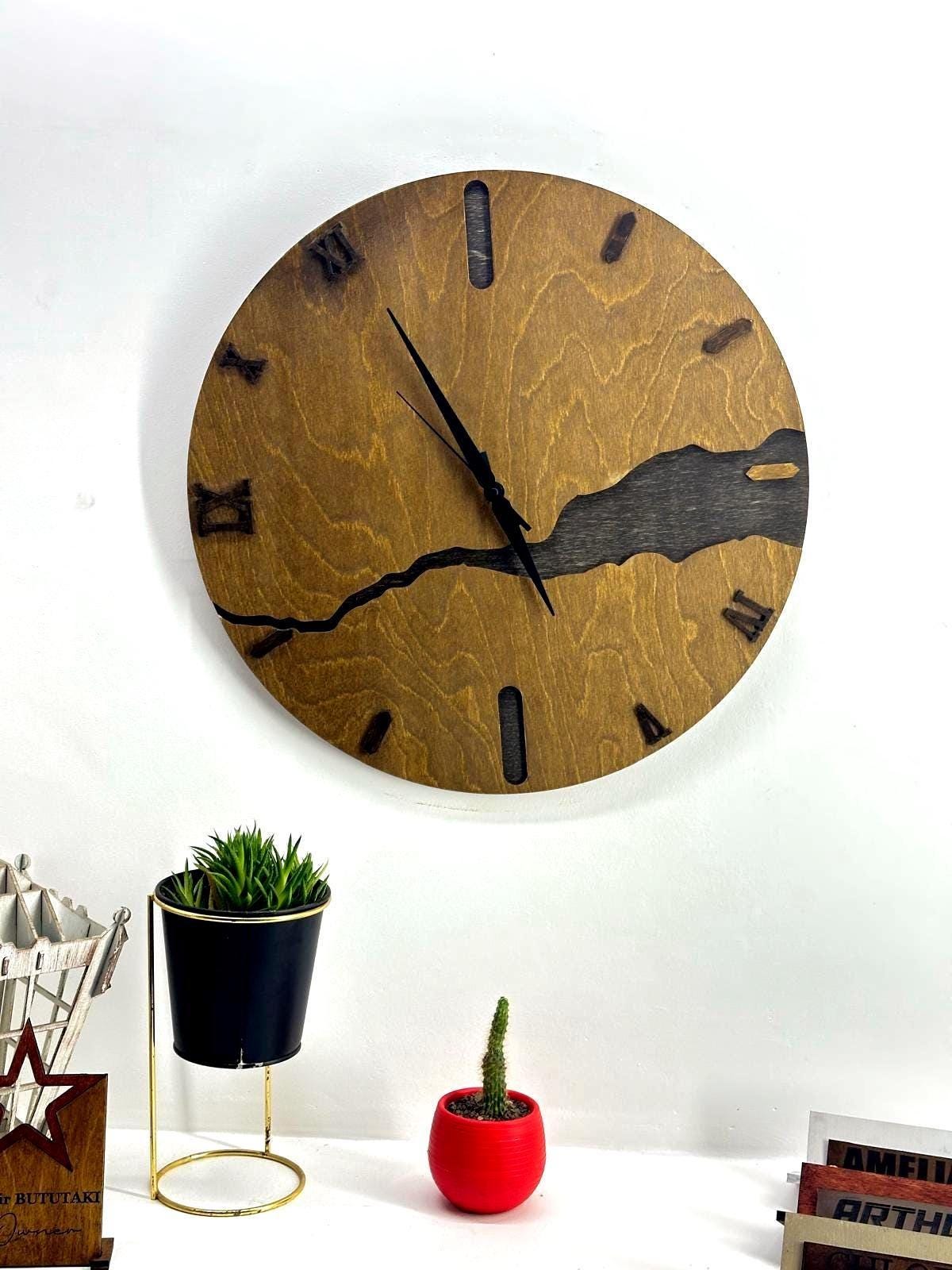 Handmade Wooden Wall Clock: Silent Mid-Century Modern Farmhouse Decor
