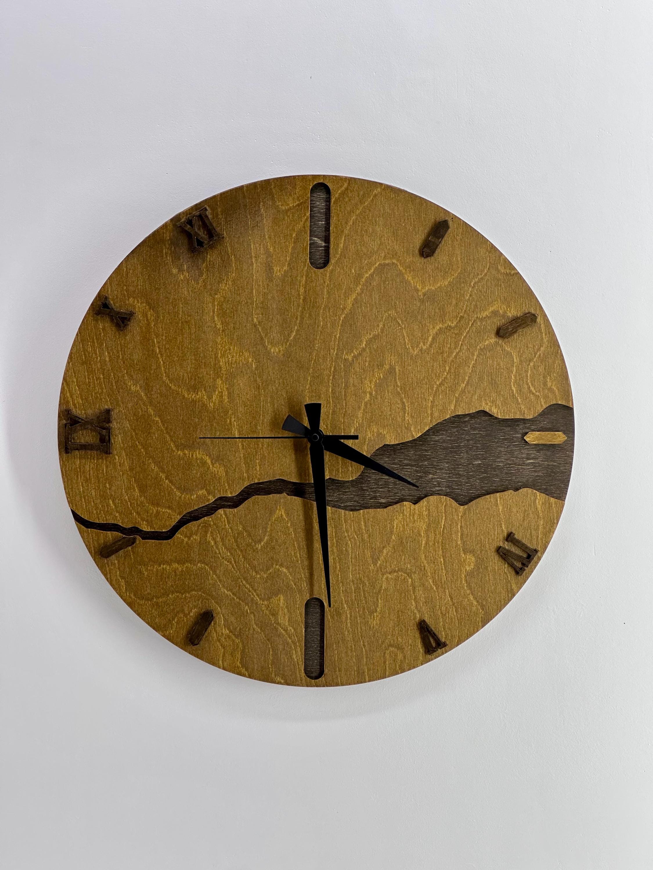Handmade Wooden Wall Clock: Silent Mid-Century Modern Farmhouse Decor