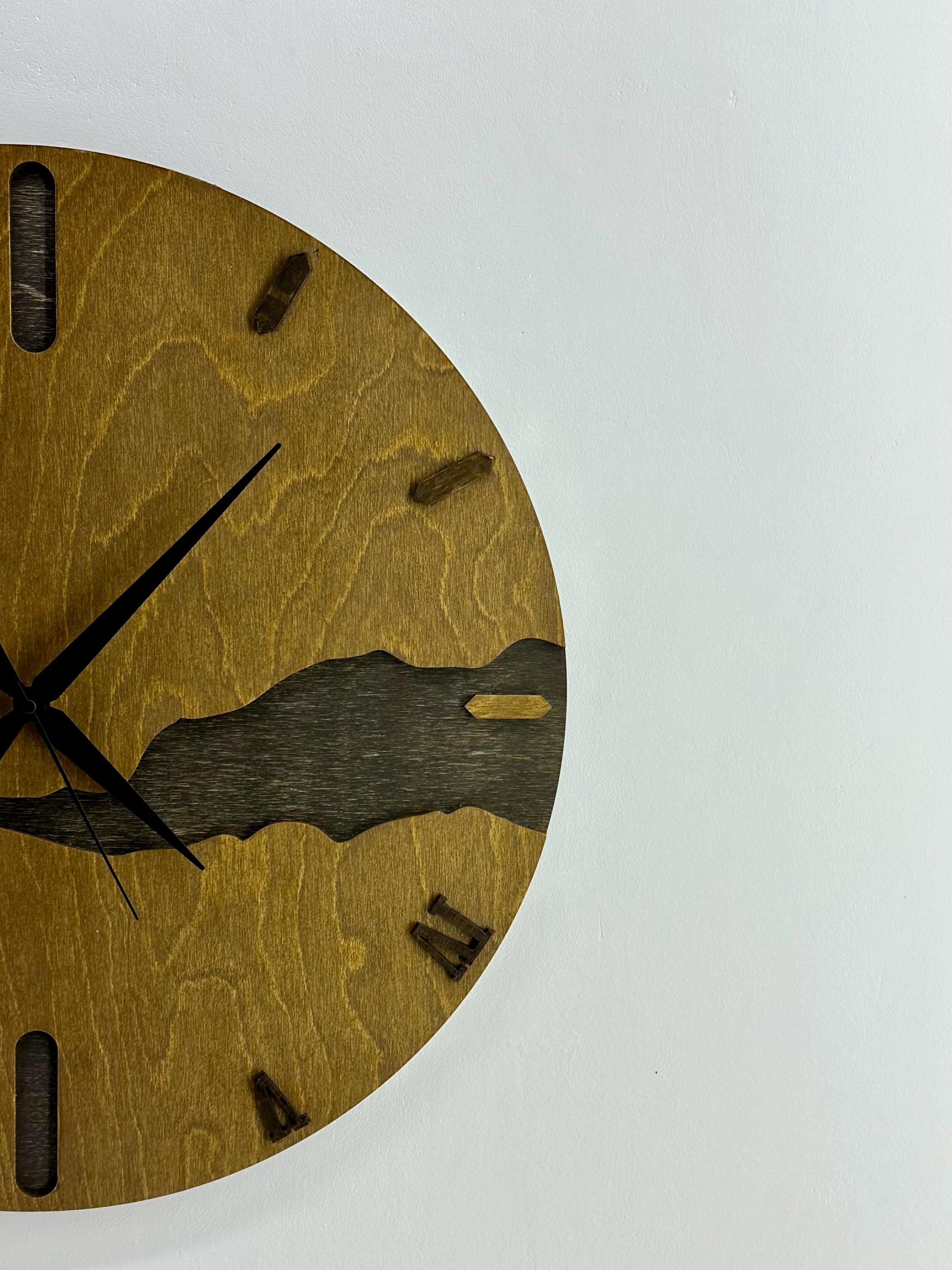 Handmade Wooden Wall Clock: Silent Mid-Century Modern Farmhouse Decor