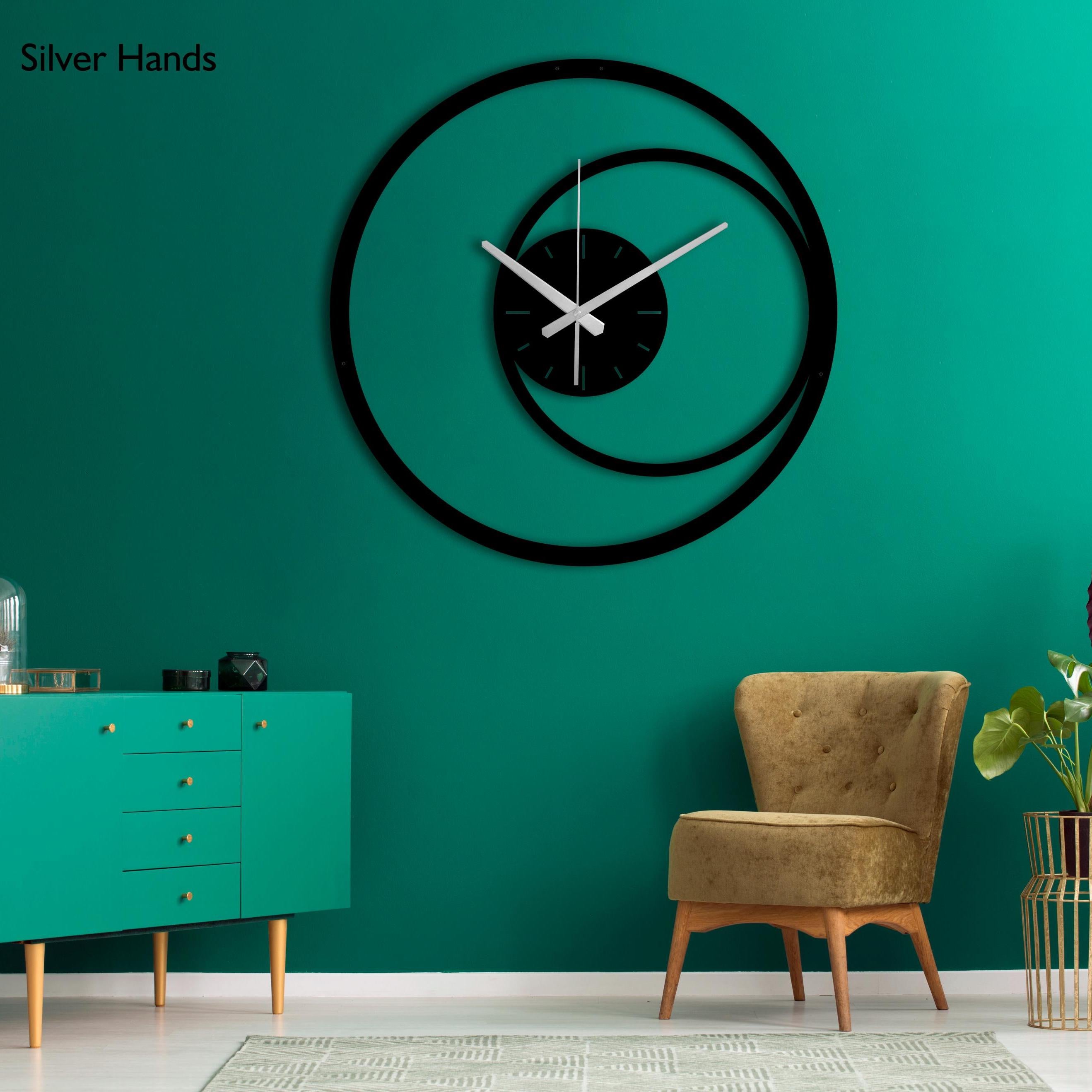Modern Spiral Metal Wall Clock, Black Minimalist Geometric Wall Clock, Large Decorative Wall Clock, Unique Silent Clock Gift, Metal Wall Art
