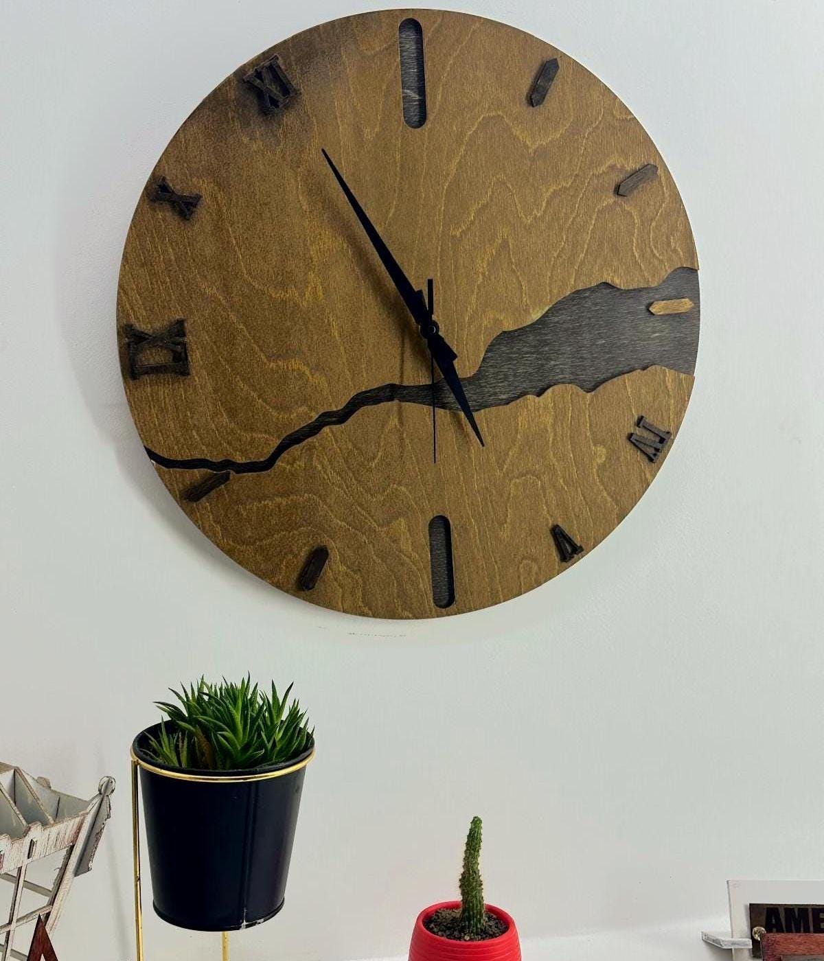 Handmade Wooden Wall Clock: Silent Mid-Century Modern Farmhouse Decor