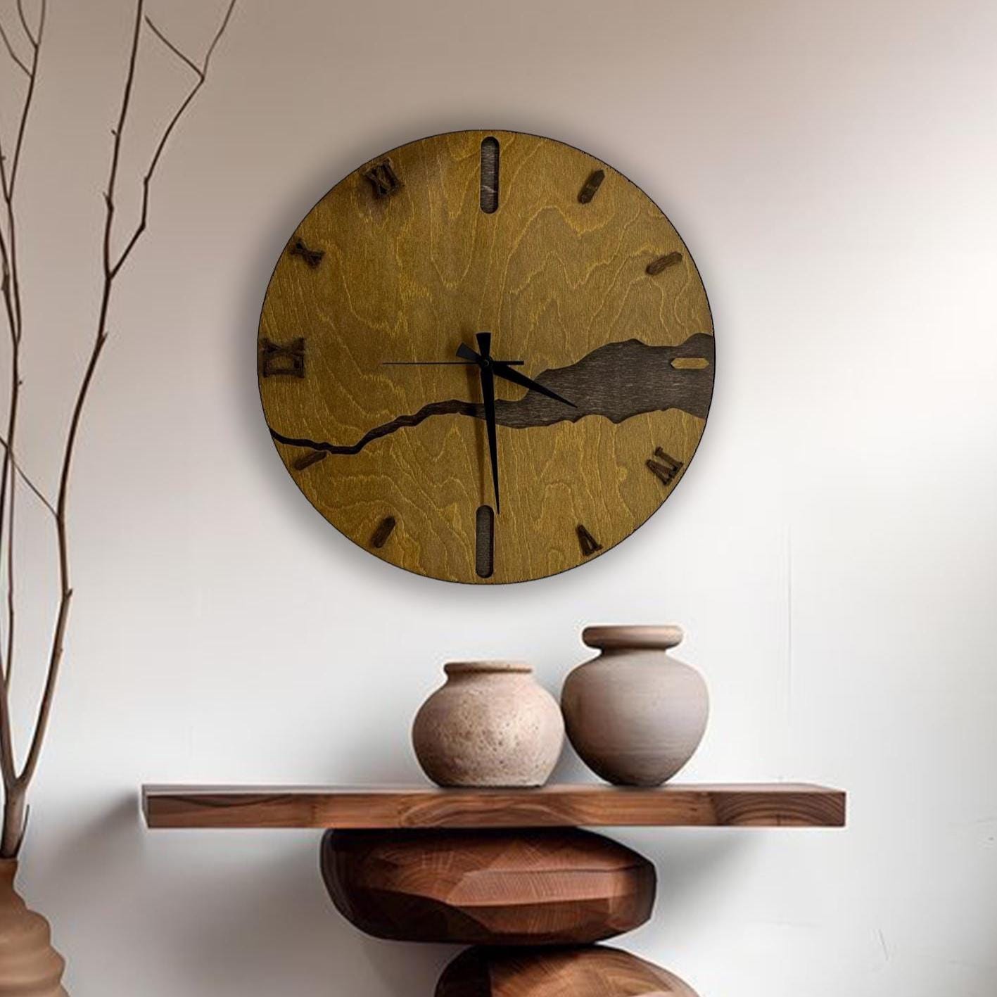 Handmade Wooden Wall Clock: Silent Mid-Century Modern Farmhouse Decor