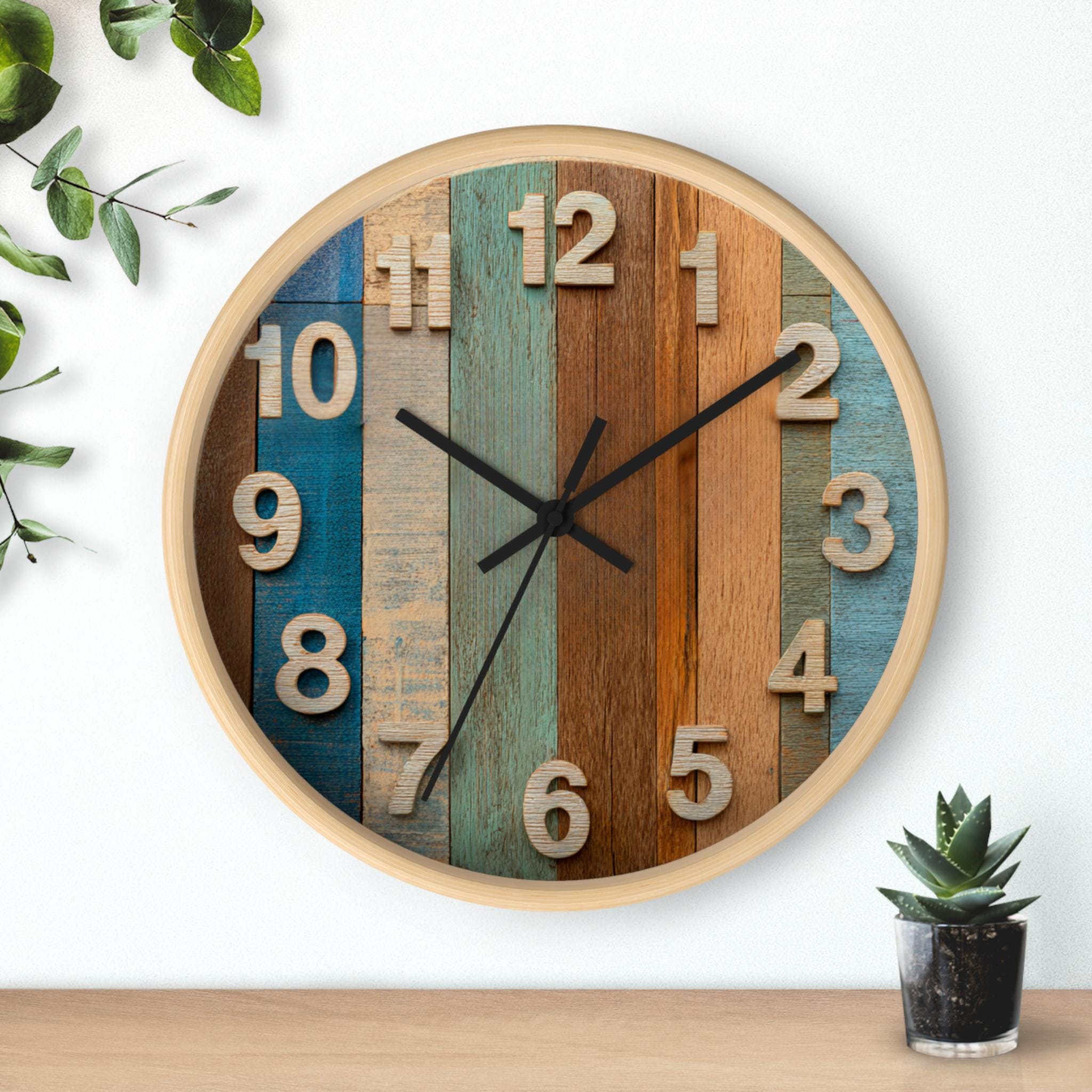 Rustic Wooden Wall Clock: Farmhouse Kitchen Decor, 10"