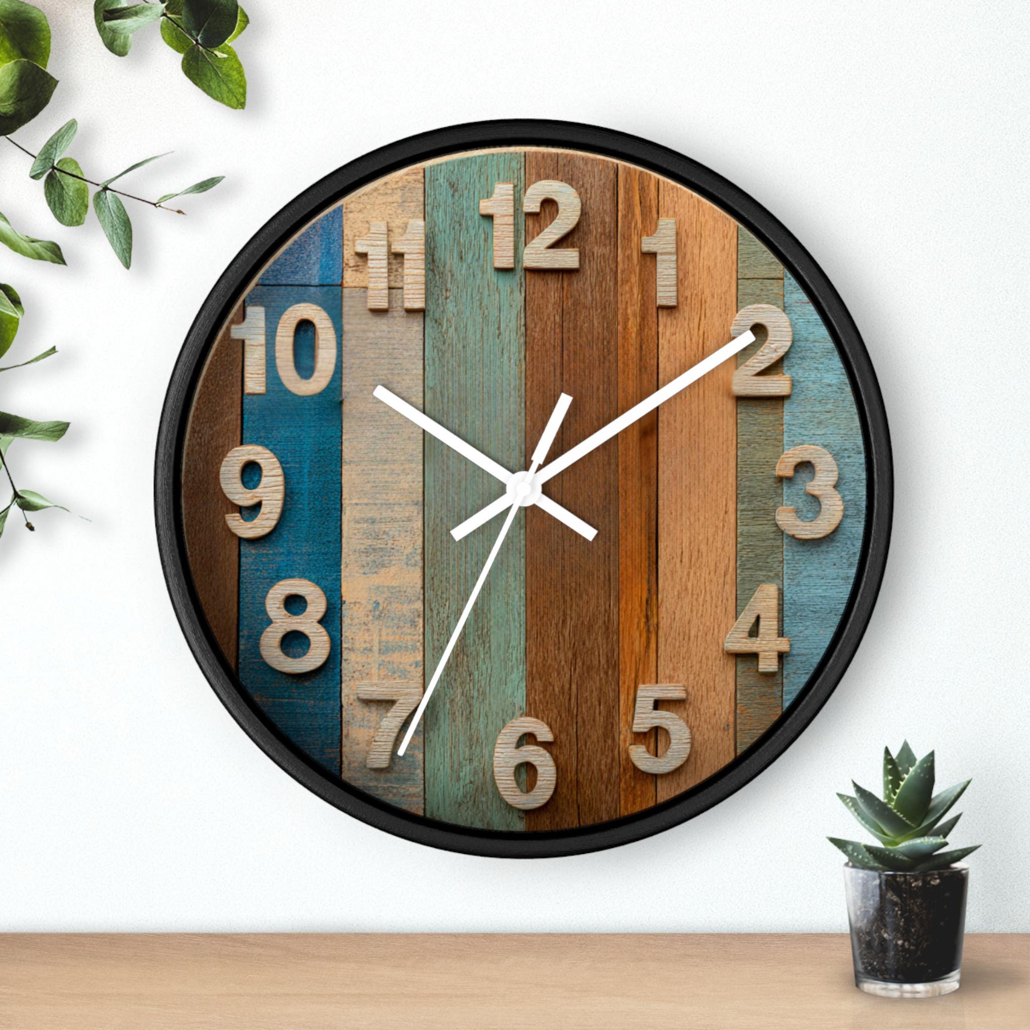 Rustic Wooden Wall Clock: Farmhouse Kitchen Decor, 10"