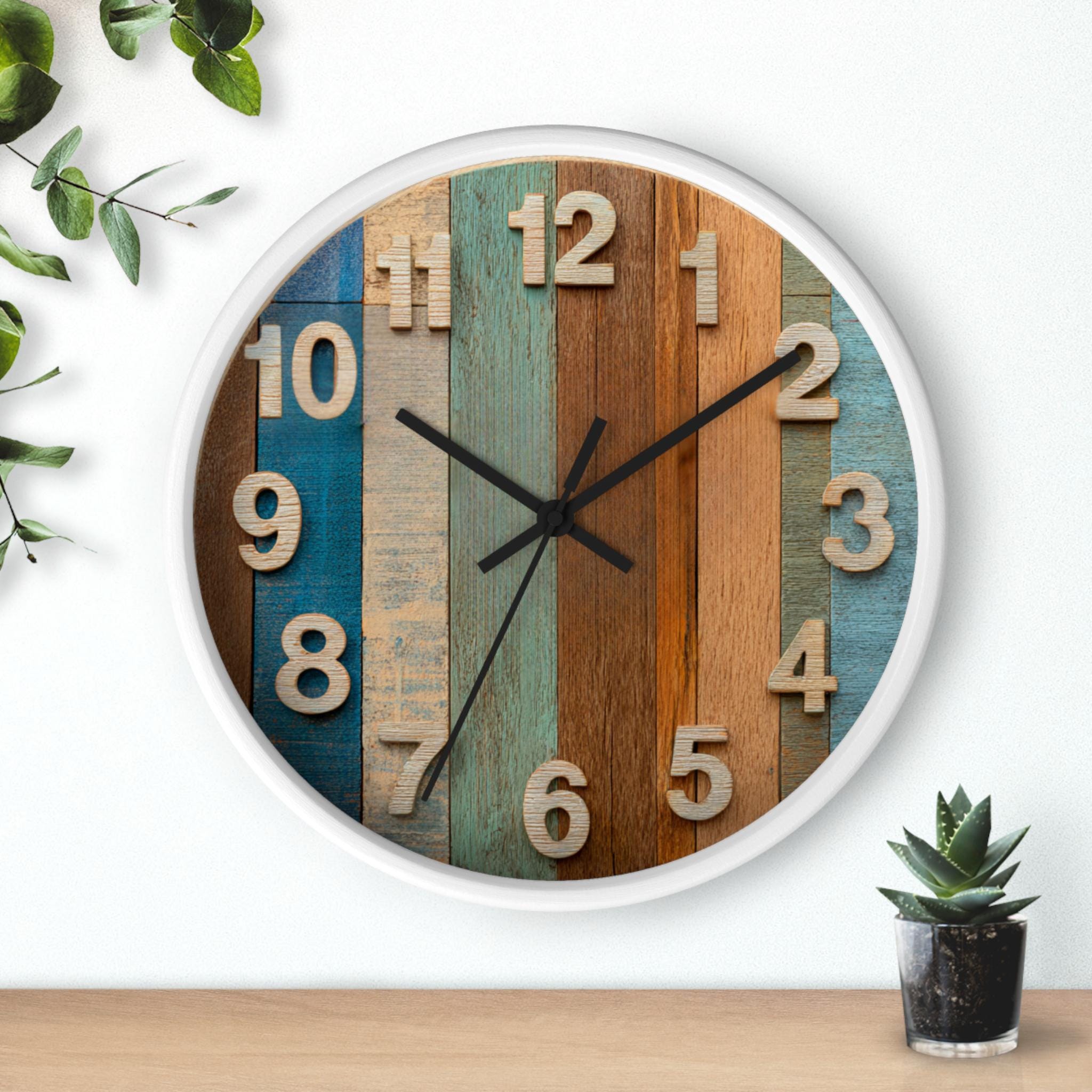 Rustic Wooden Wall Clock: Farmhouse Kitchen Decor, 10"