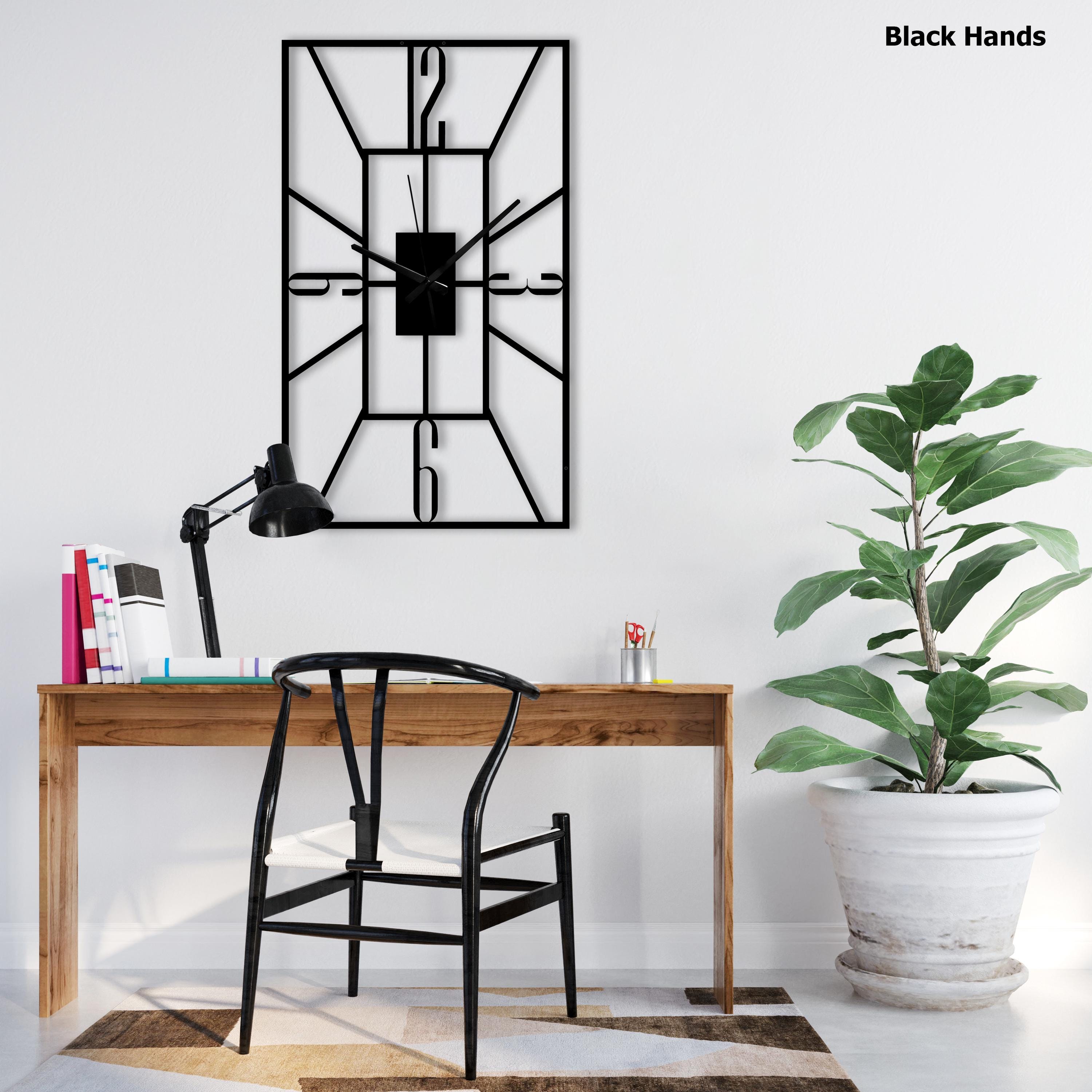 Rectangular Metal Wall Clock, Modern Geometric Wall Art, Silent Minimalist Black Wall Clock, Industrial Home Office Decor, Unique Gift Idea