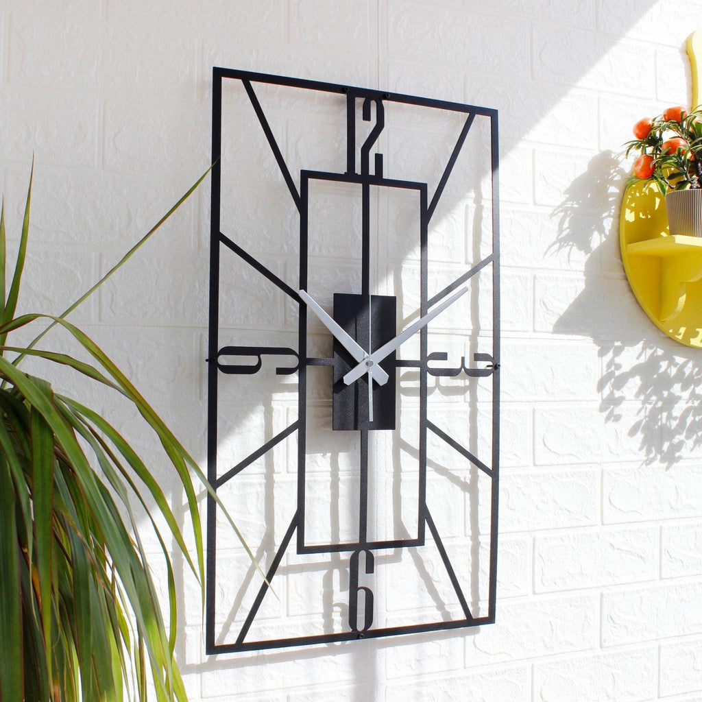 Rectangular Metal Wall Clock, Modern Geometric Wall Art, Silent Minimalist Black Wall Clock, Industrial Home Office Decor, Unique Gift Idea