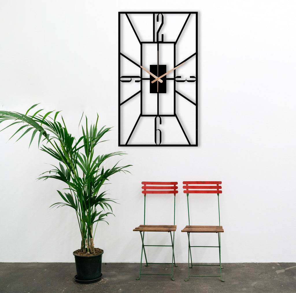 Rectangular Metal Wall Clock, Modern Geometric Wall Art, Silent Minimalist Black Wall Clock, Industrial Home Office Decor, Unique Gift Idea