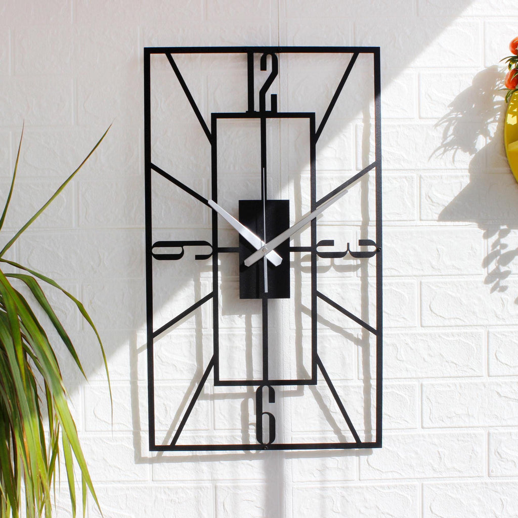 Rectangular Metal Wall Clock, Modern Geometric Wall Art, Silent Minimalist Black Wall Clock, Industrial Home Office Decor, Unique Gift Idea