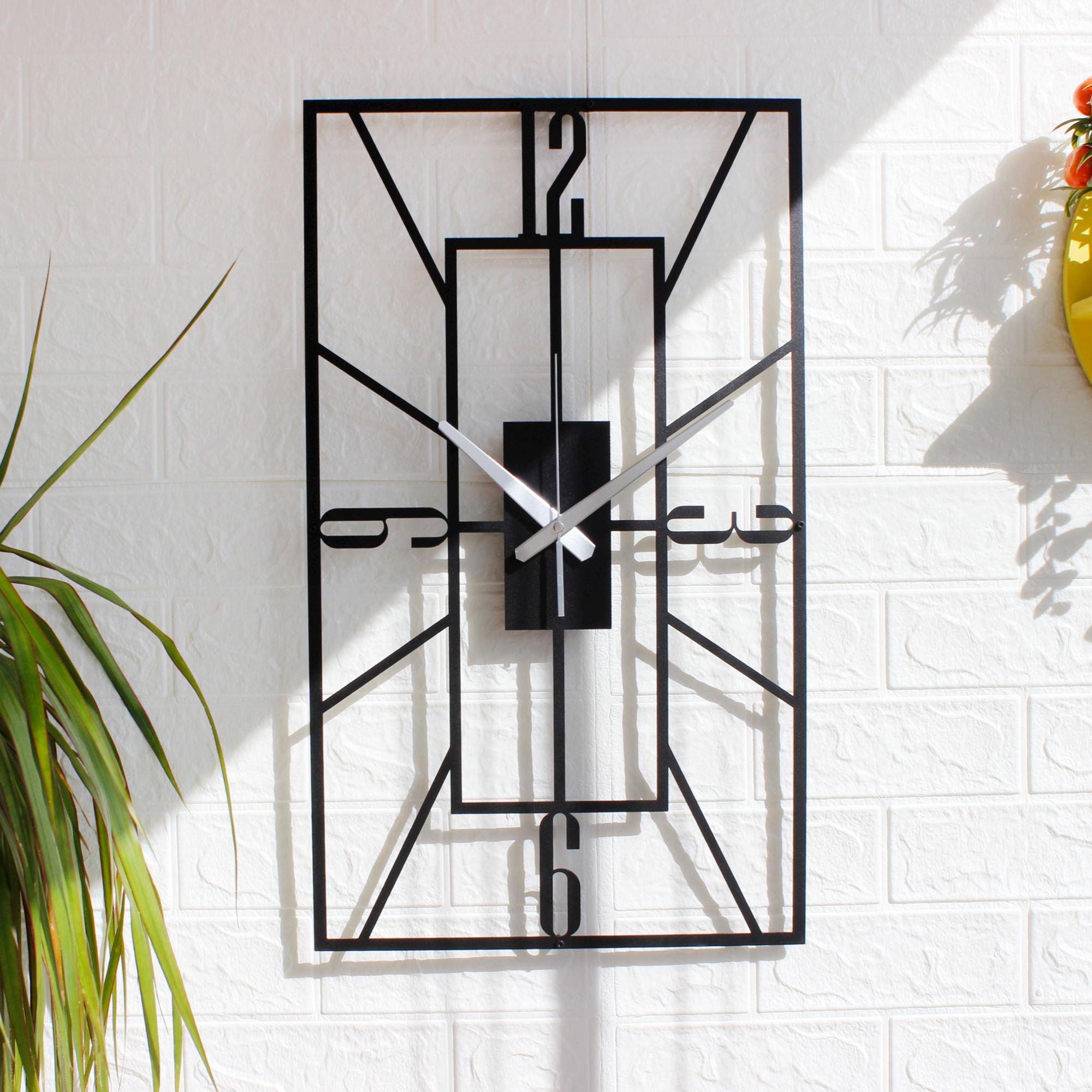 Rectangular Metal Wall Clock, Modern Geometric Wall Art, Silent Minimalist Black Wall Clock, Industrial Home Office Decor, Unique Gift Idea