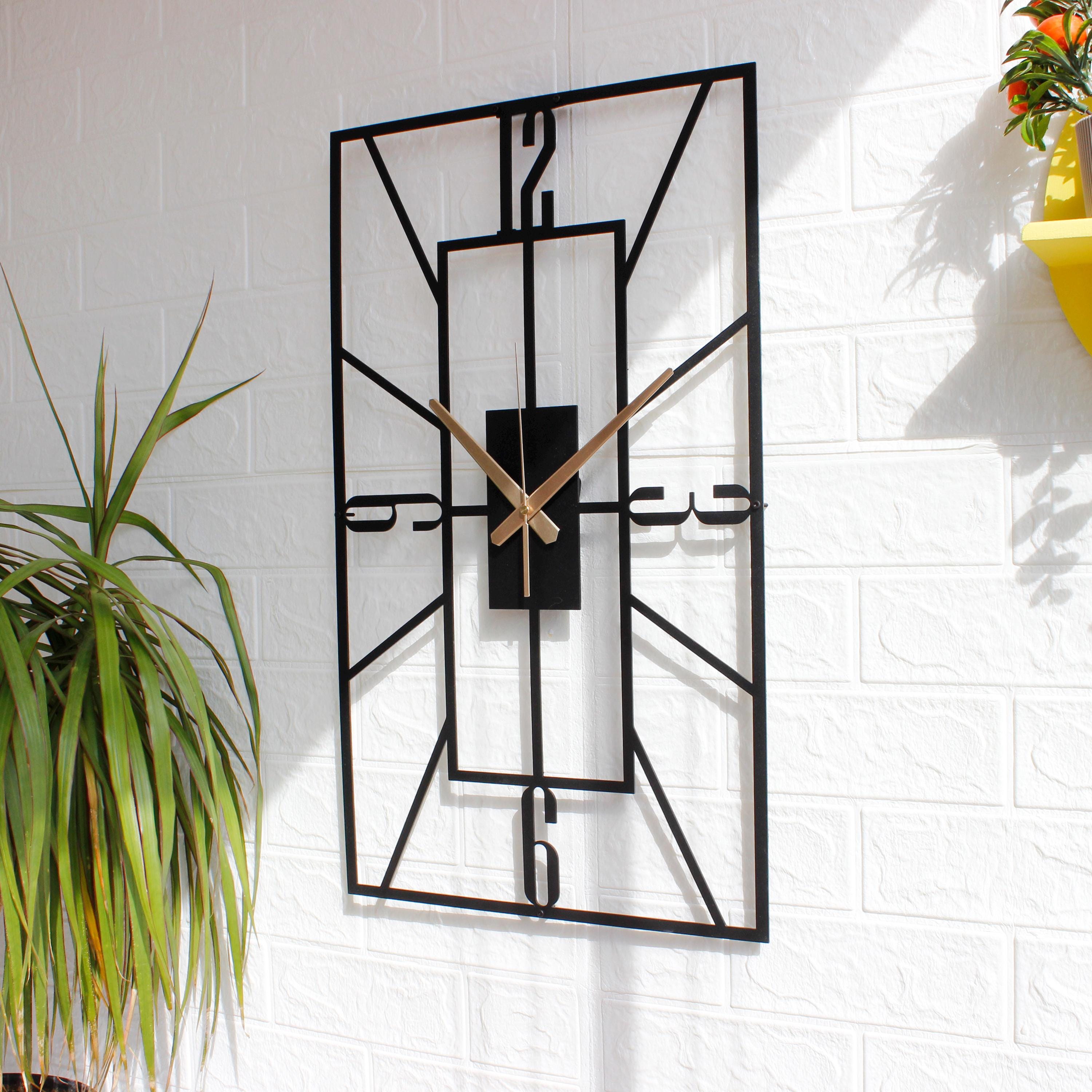 Rectangular Metal Wall Clock, Modern Geometric Wall Art, Silent Minimalist Black Wall Clock, Industrial Home Office Decor, Unique Gift Idea