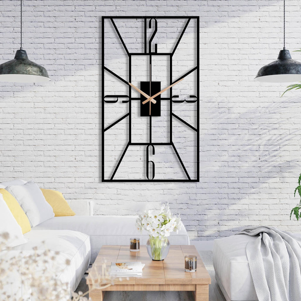 Rectangular Metal Wall Clock, Modern Geometric Wall Art, Silent Minimalist Black Wall Clock, Industrial Home Office Decor, Unique Gift Idea
