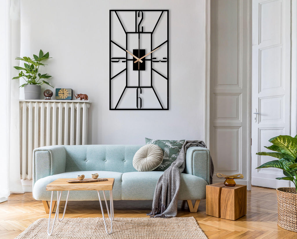 Rectangular Metal Wall Clock, Modern Geometric Wall Art, Silent Minimalist Black Wall Clock, Industrial Home Office Decor, Unique Gift Idea