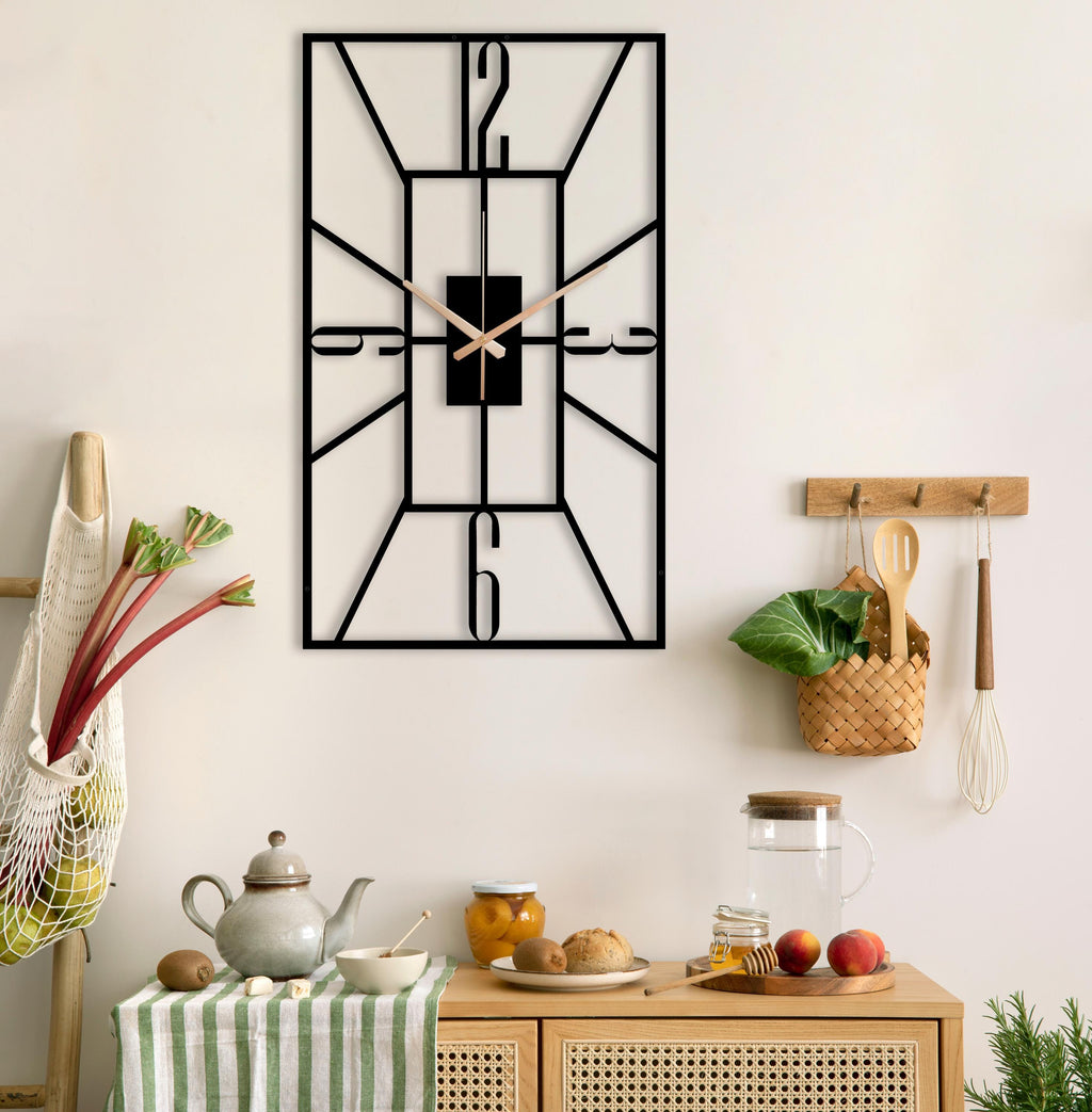 Rectangular Metal Wall Clock, Modern Geometric Wall Art, Silent Minimalist Black Wall Clock, Industrial Home Office Decor, Unique Gift Idea