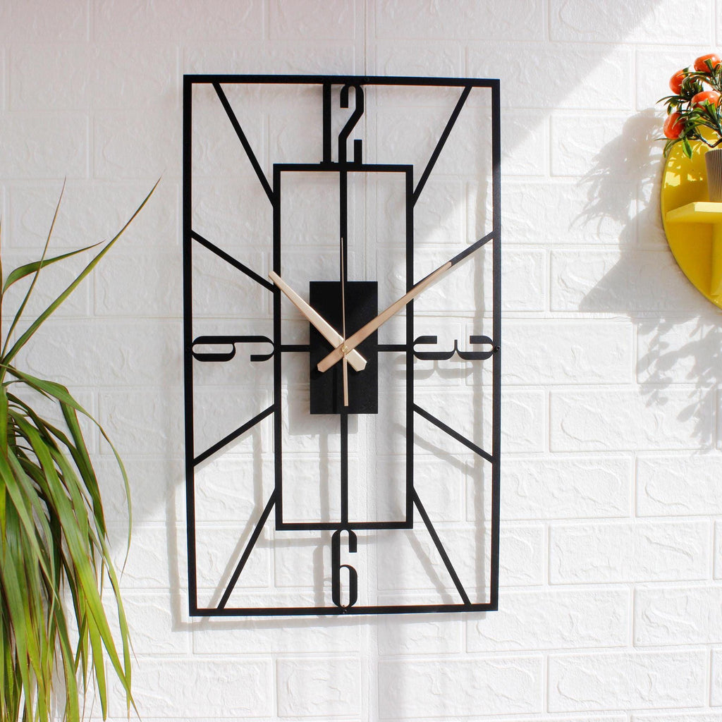 Rectangular Metal Wall Clock, Modern Geometric Wall Art, Silent Minimalist Black Wall Clock, Industrial Home Office Decor, Unique Gift Idea