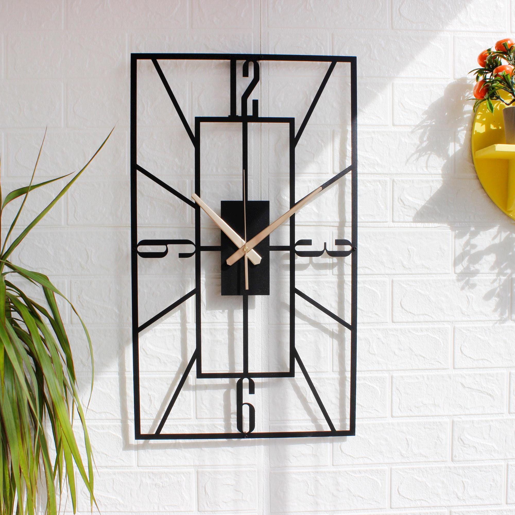 Rectangular Metal Wall Clock, Modern Geometric Wall Art, Silent Minimalist Black Wall Clock, Industrial Home Office Decor, Unique Gift Idea