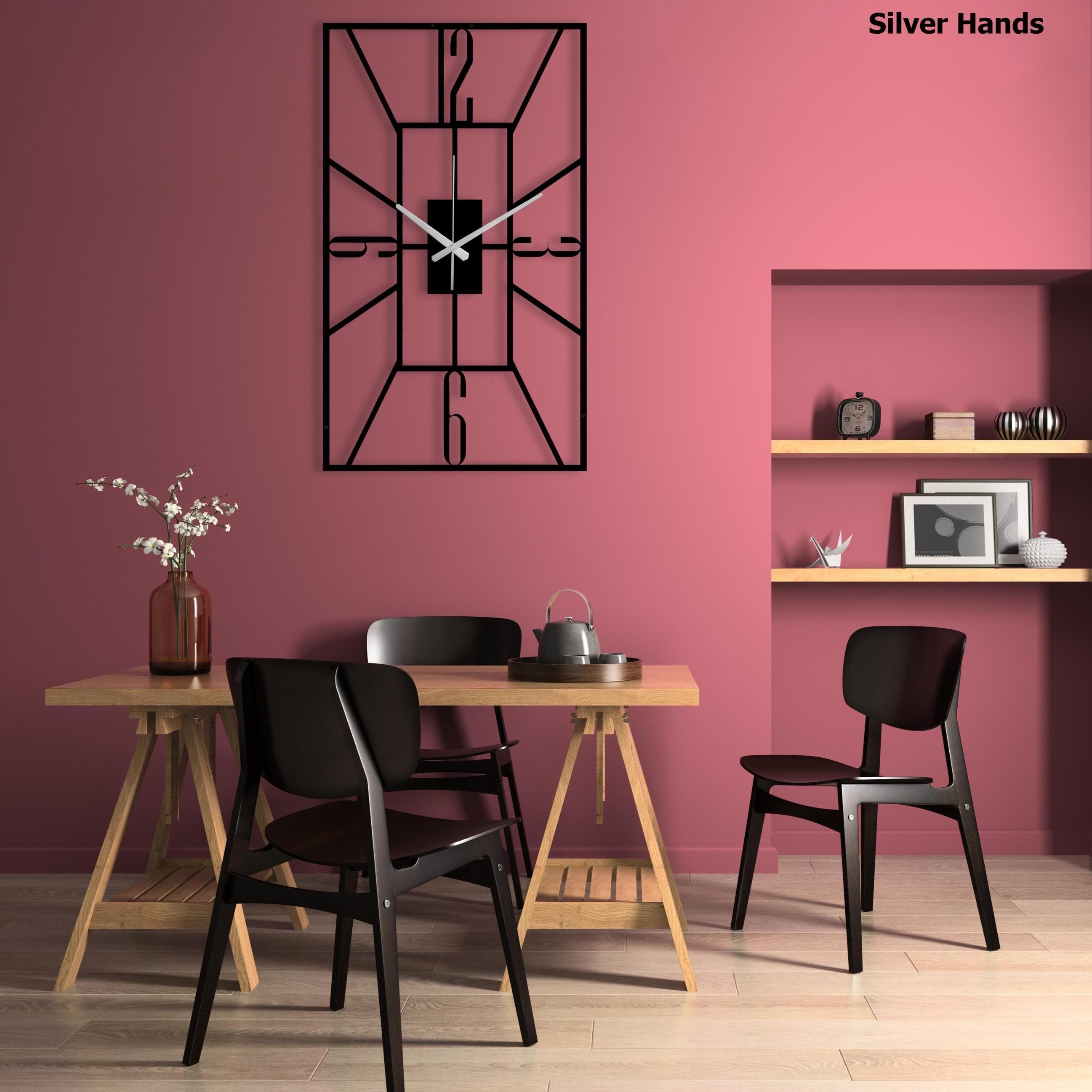 Rectangular Metal Wall Clock, Modern Geometric Wall Art, Silent Minimalist Black Wall Clock, Industrial Home Office Decor, Unique Gift Idea