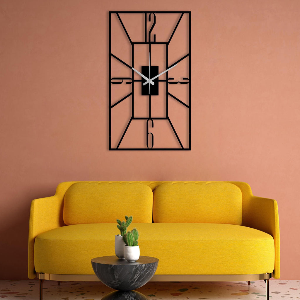 Rectangular Metal Wall Clock, Modern Geometric Wall Art, Silent Minimalist Black Wall Clock, Industrial Home Office Decor, Unique Gift Idea