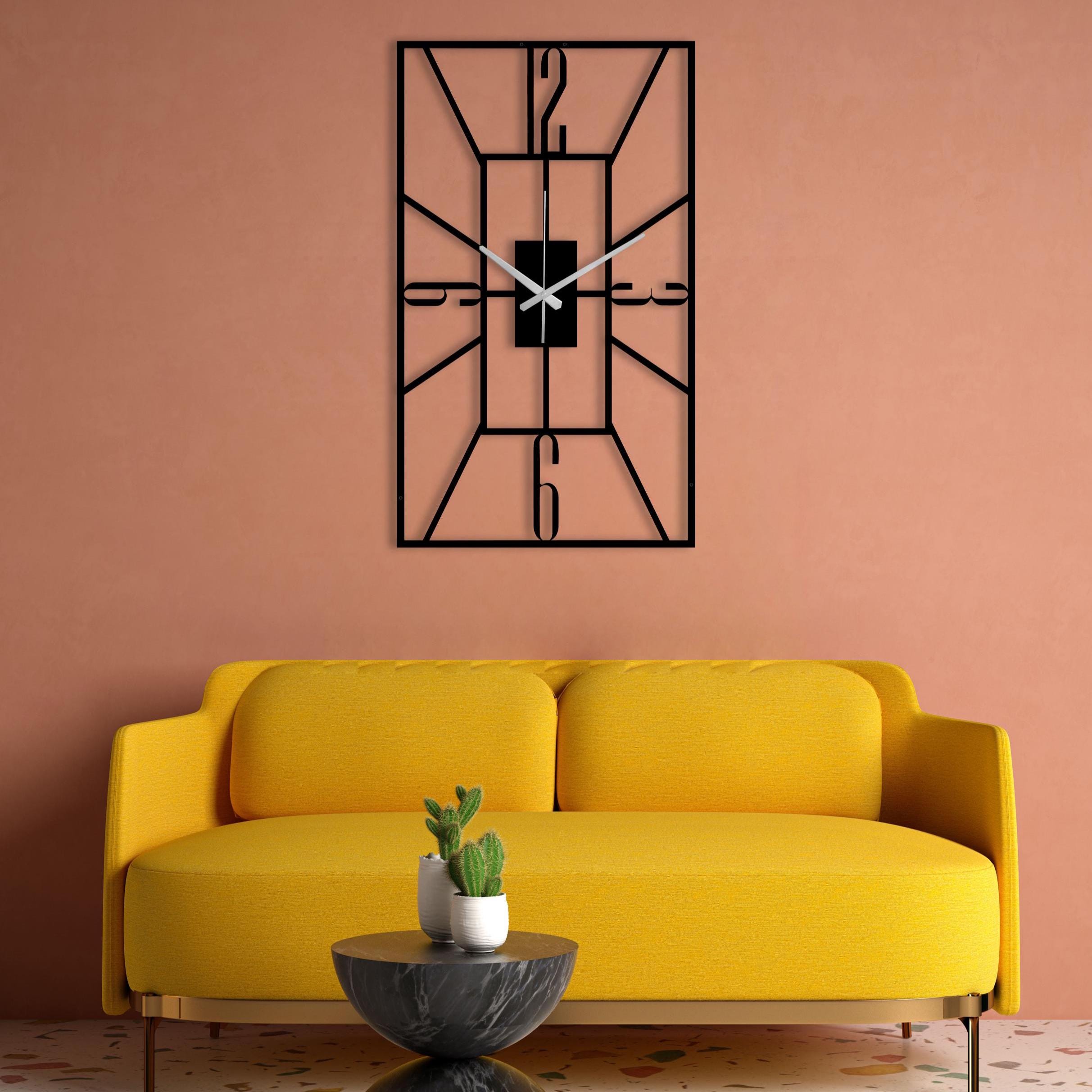 Rectangular Metal Wall Clock, Modern Geometric Wall Art, Silent Minimalist Black Wall Clock, Industrial Home Office Decor, Unique Gift Idea