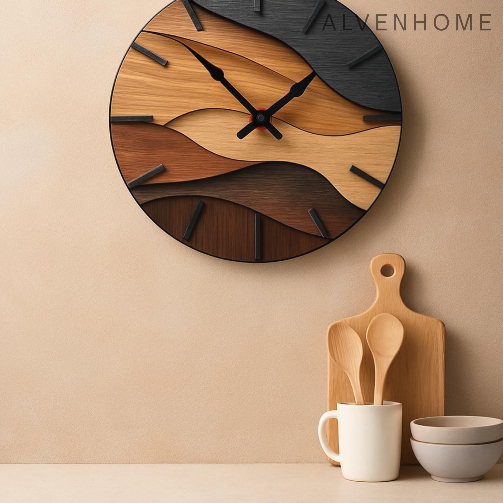 Nordic Wooden Wall Clock – Round Silent Quartz Hanging Clock For Living Room, Office & Bedroom Home Decor