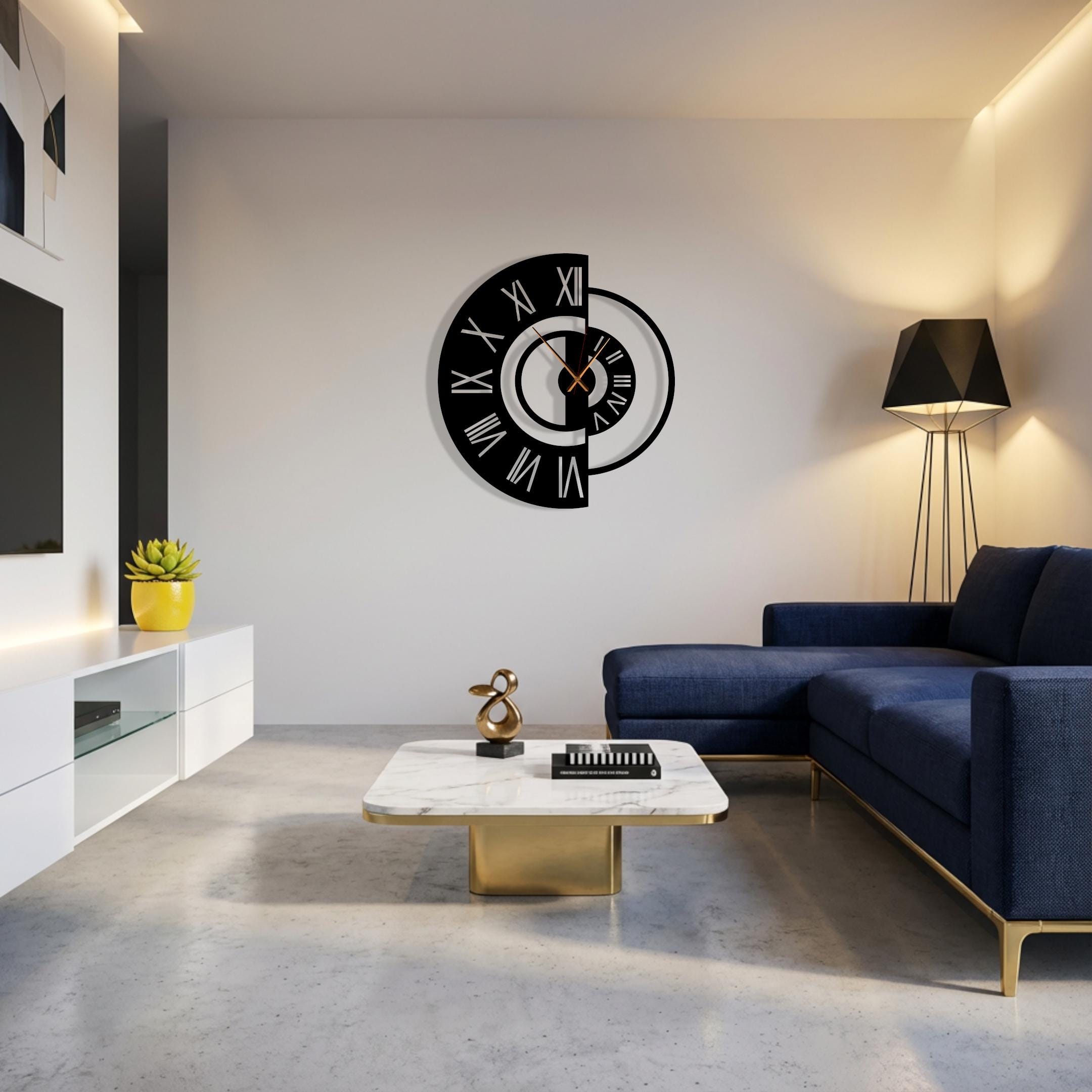 Modern Geometric Metal Wall Clock, Silent Minimalist Wall Art, Oversized Living Room Decor
