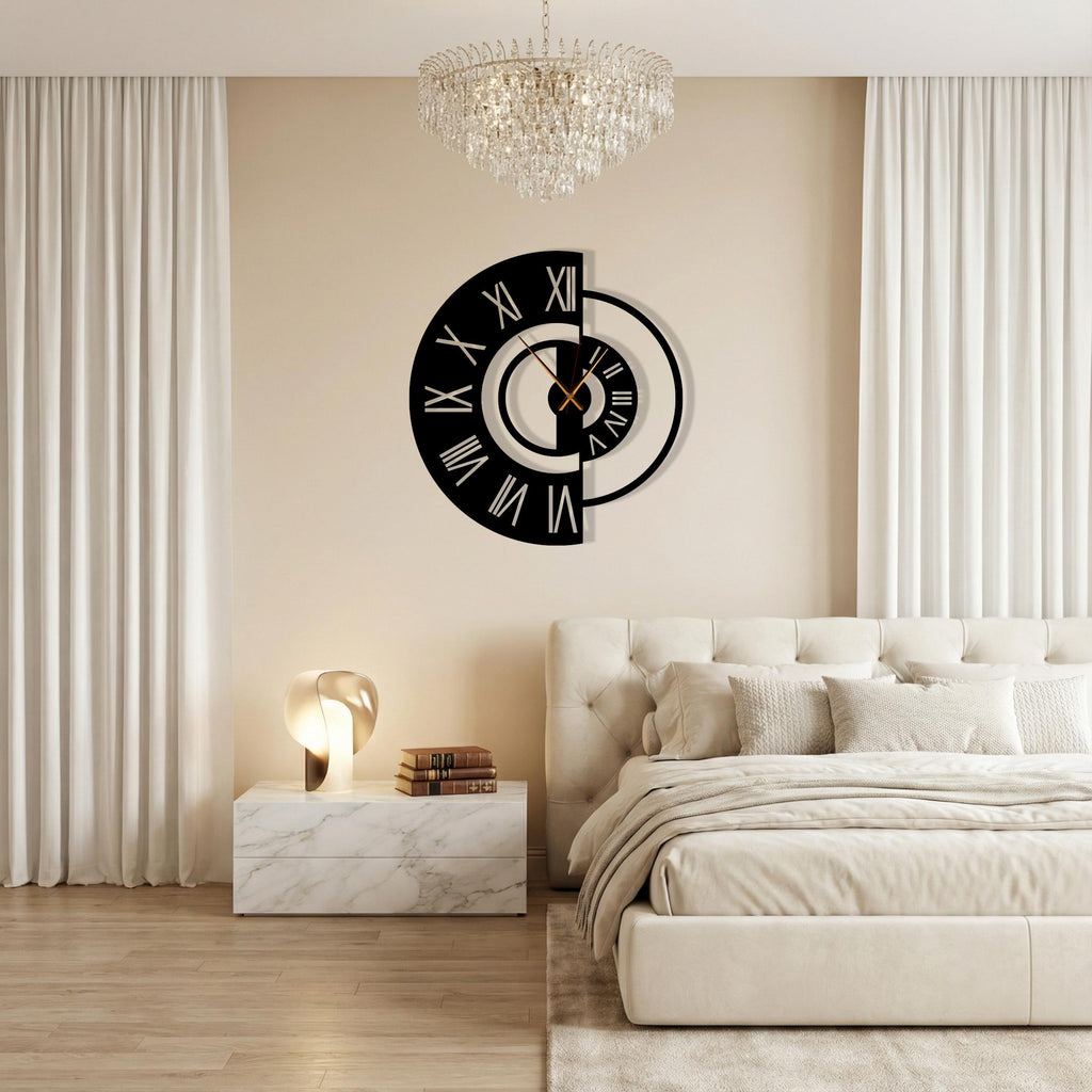 Modern Geometric Metal Wall Clock, Silent Minimalist Wall Art, Oversized Living Room Decor