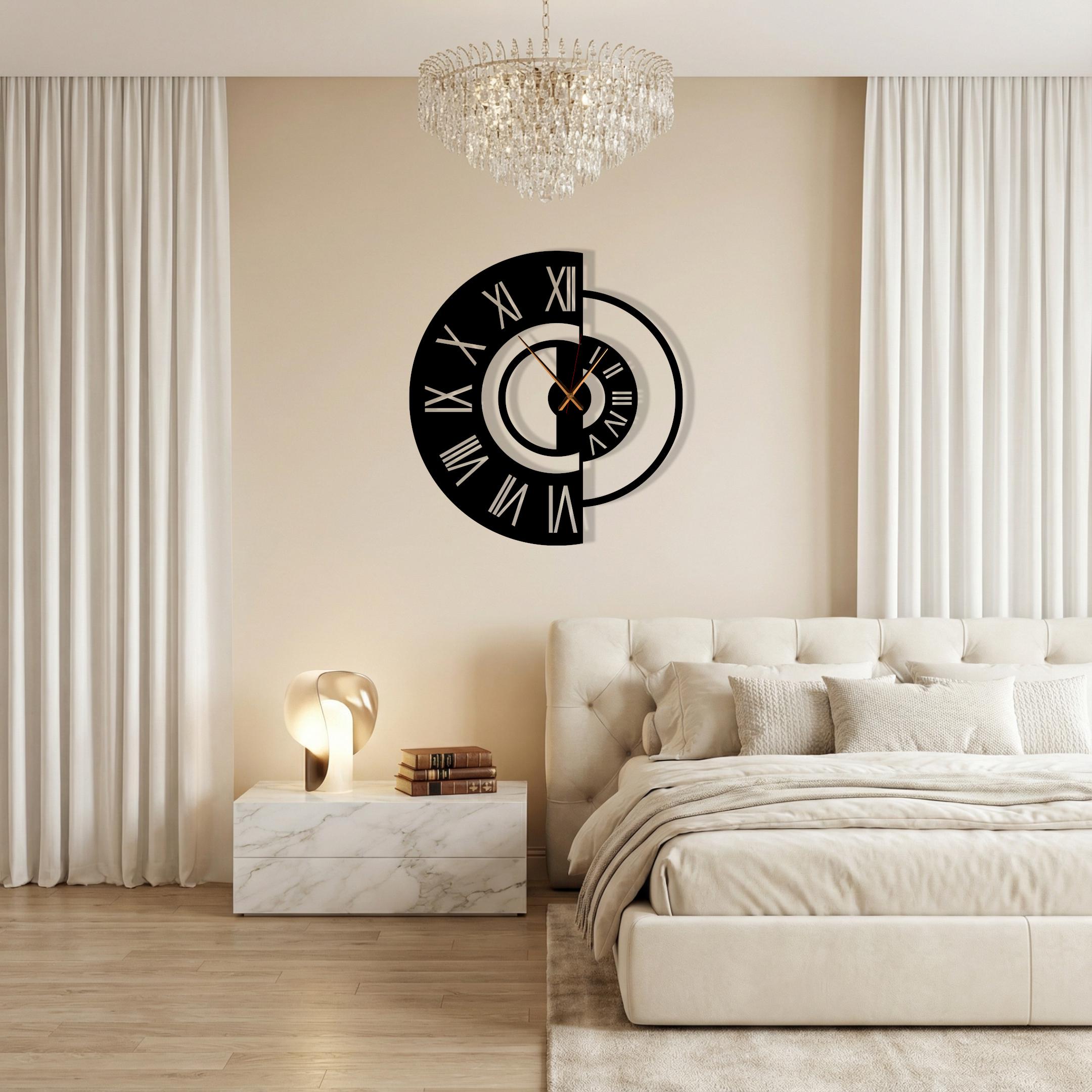 Modern Geometric Metal Wall Clock, Silent Minimalist Wall Art, Oversized Living Room Decor