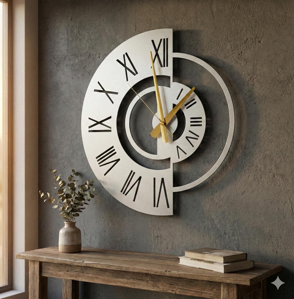 Modern Geometric Metal Wall Clock, Silent Minimalist Wall Art, Oversized Living Room Decor