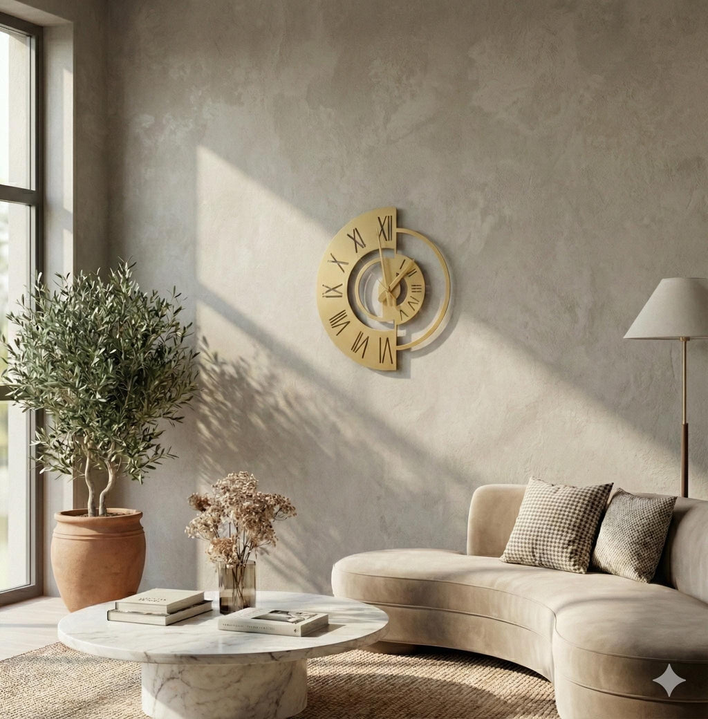 Modern Geometric Metal Wall Clock, Silent Minimalist Wall Art, Oversized Living Room Decor
