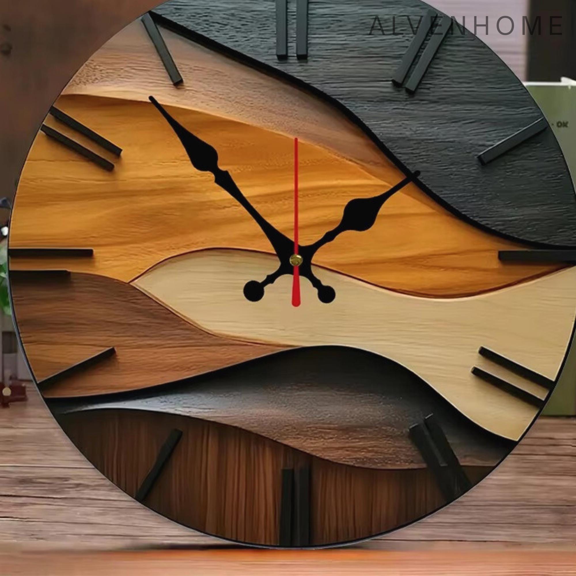 Nordic Wooden Wall Clock – Round Silent Quartz Hanging Clock For Living Room, Office & Bedroom Home Decor
