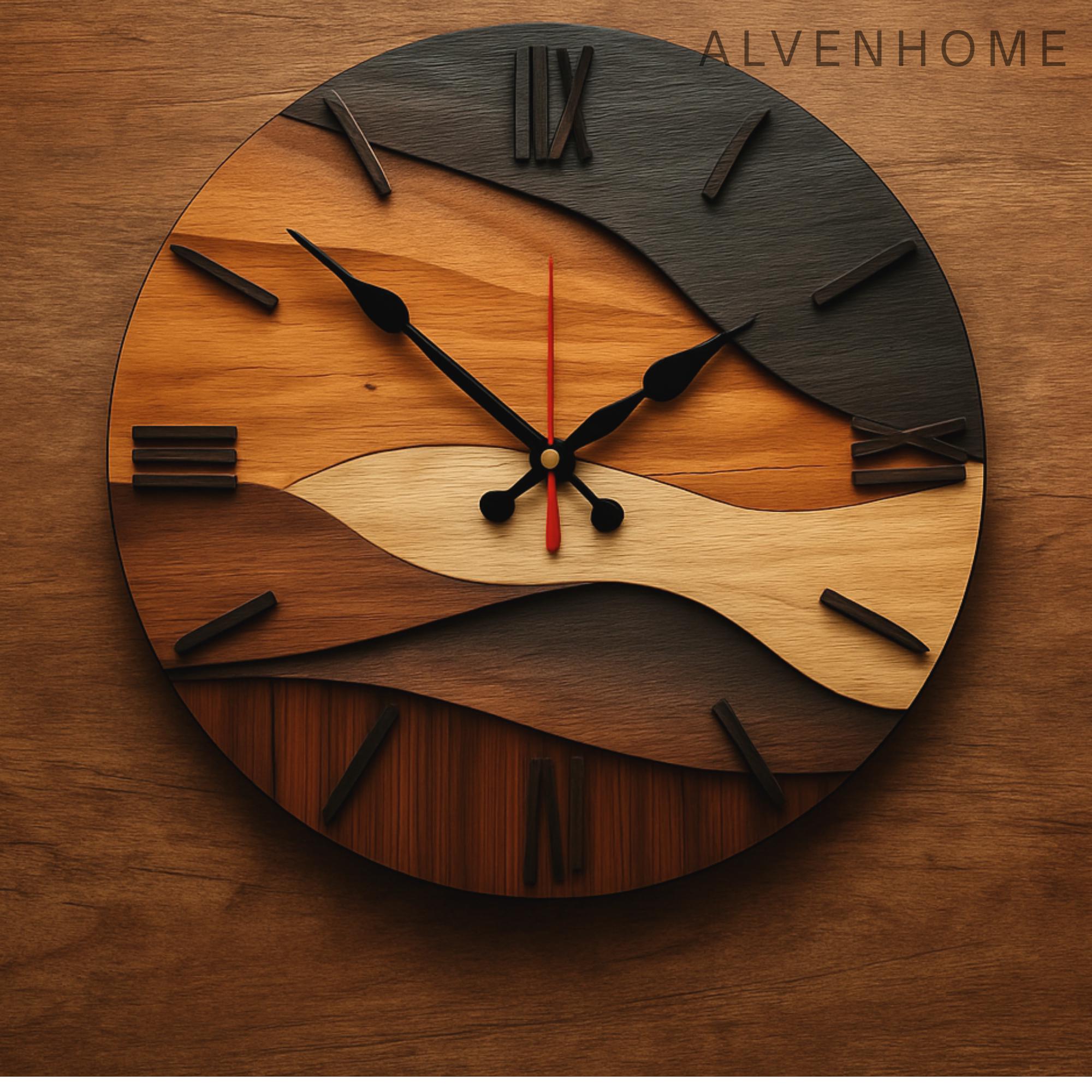 Nordic Wooden Wall Clock – Round Silent Quartz Hanging Clock For Living Room, Office & Bedroom Home Decor