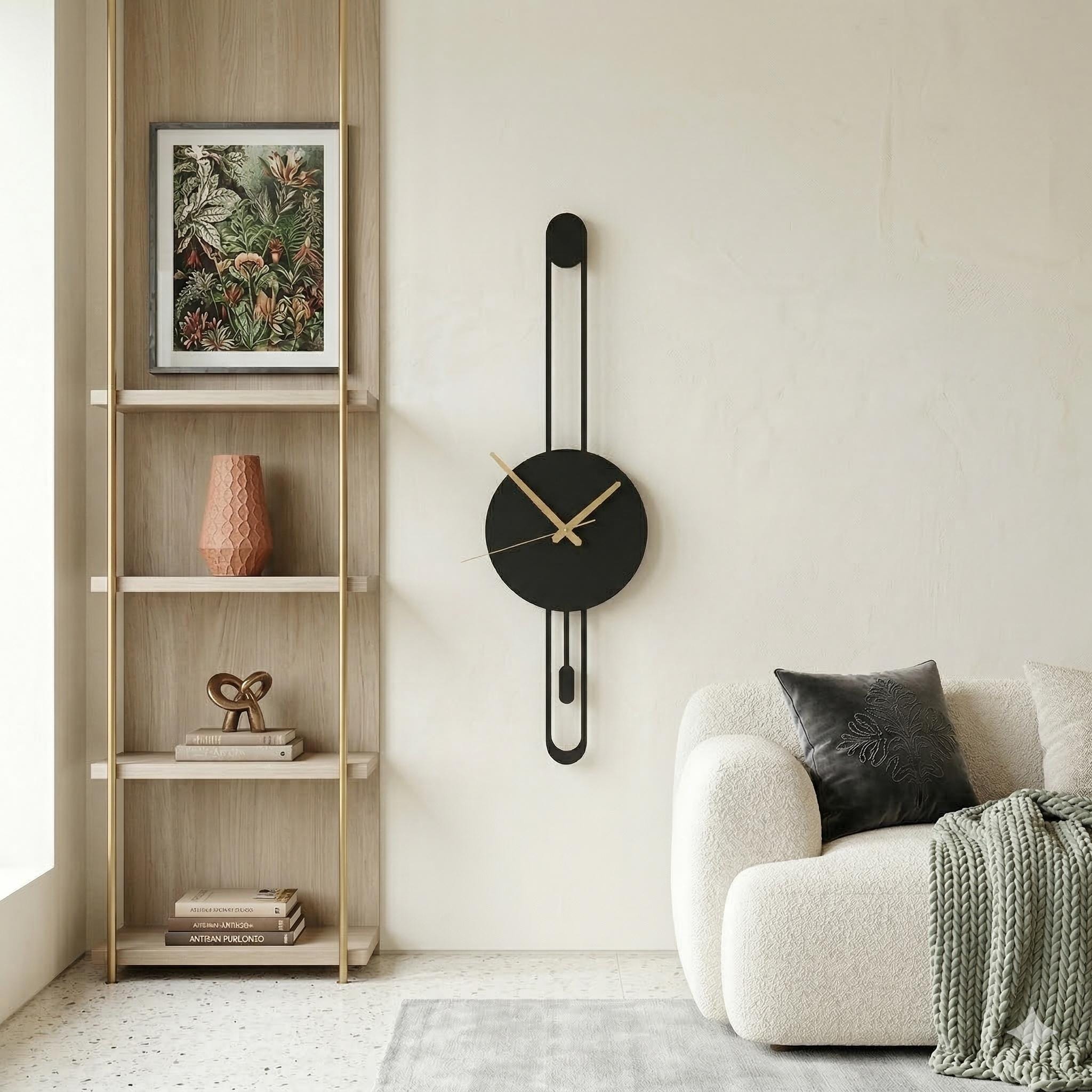 Sleek Metal Pendulum Wall Clock, Modern Geometric Design