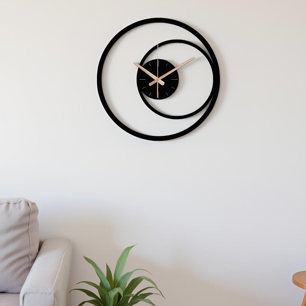 Modern Spiral Metal Wall Clock, Black Minimalist Geometric Wall Clock, Metal Wall Art,large Decorative Wall Clock, Unique Silent Clock Gift