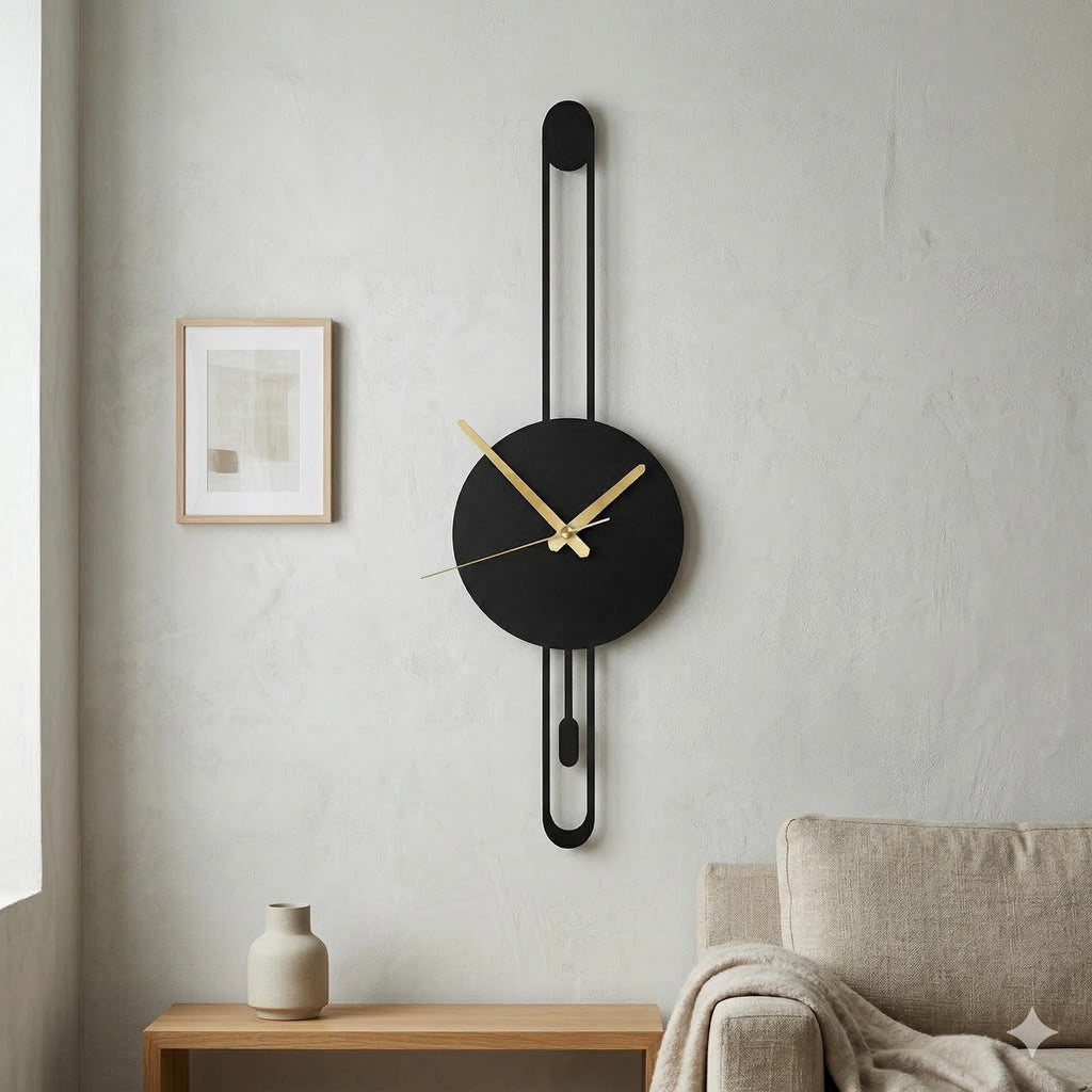 Sleek Metal Pendulum Wall Clock, Modern Geometric Design